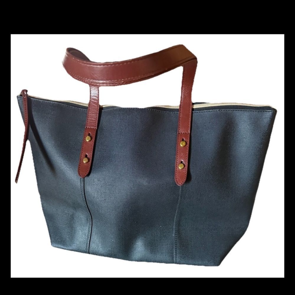 Fossil Jayda Black Brown Vegan Leather Large Tote Shoulder Bag